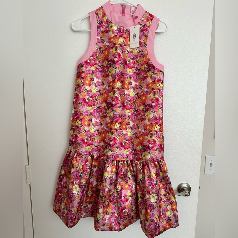 Neubryne Sequin Print Women’s XS Pink Drop Waist Sleeveless dress